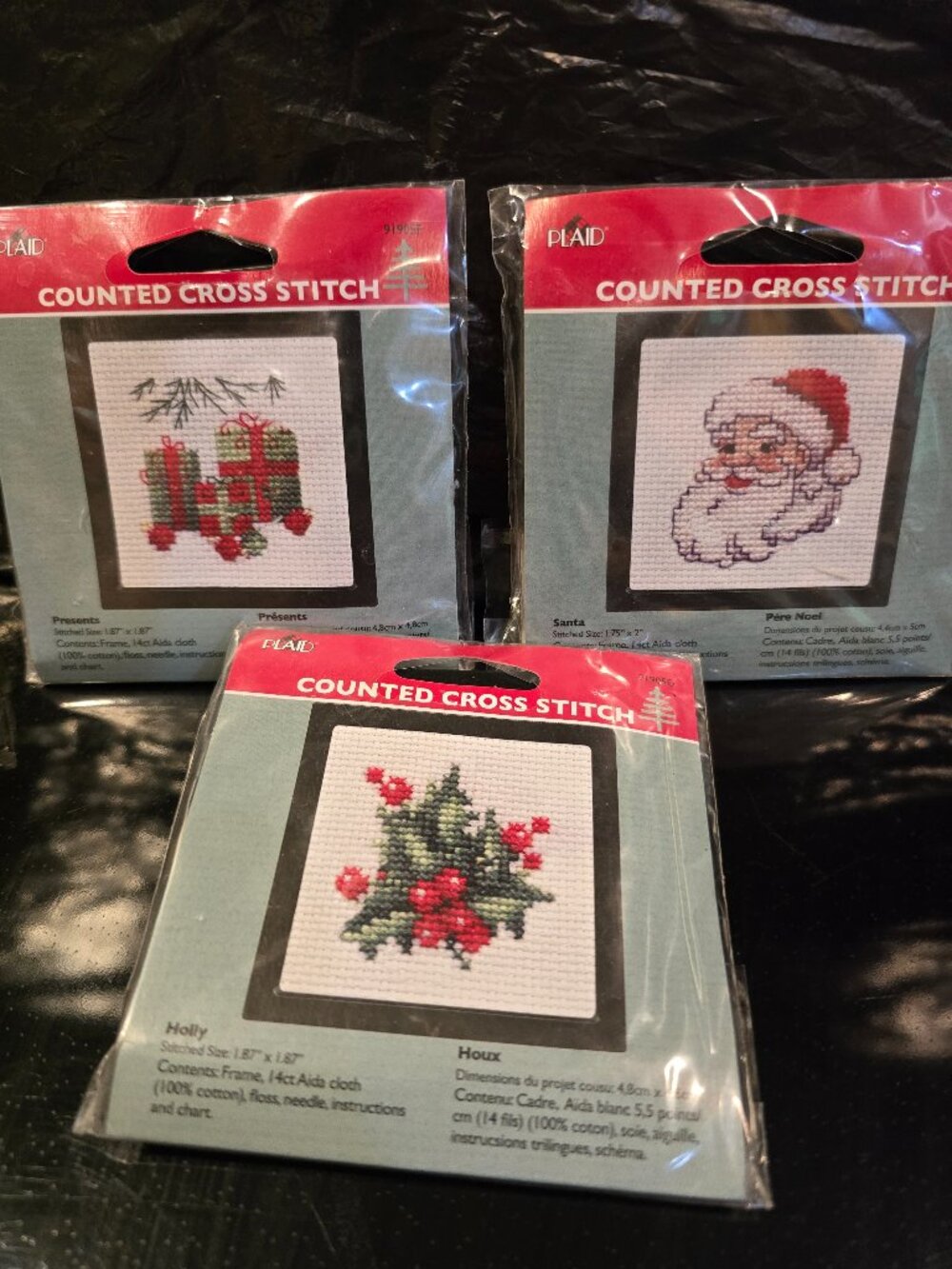 Christmas Counted Cross Stitch Lot of 3 Mini Kits 2009-2010 NEW Plaid